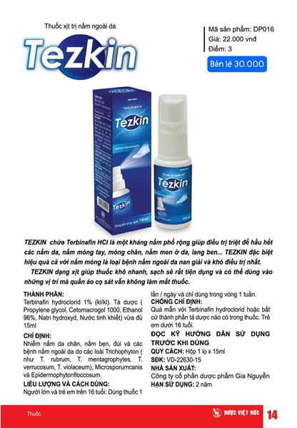 Thuốc xịt trị nấm ngoài da Tezkin 15ml - Gia Nguyễn