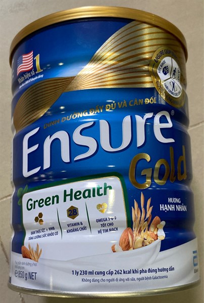 Sữa Ensure Gold Green Health hương hạnh nhân 850g (Thùng 12 hộp) - Singapore