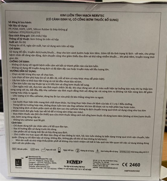 Kim luồn tĩnh mạch Nervtec 24G (Hộp 100 cái) - India (VTYT Hà Nội) 3