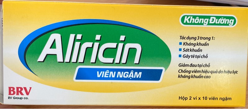 Viên ngậm Aliricin (không đuờng) (Hộp 2 vỉ x 10 viên) - BRV /Thiên Thảo