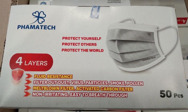 Khẩu trang y tế than 4 lớp Phamatech (Hộp 50cái) - Việt Nam