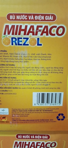 Bù nước và điện giải Orezol Mihafaco cam (Thùng 30 chai x 250ml) - Essen/Đức 2