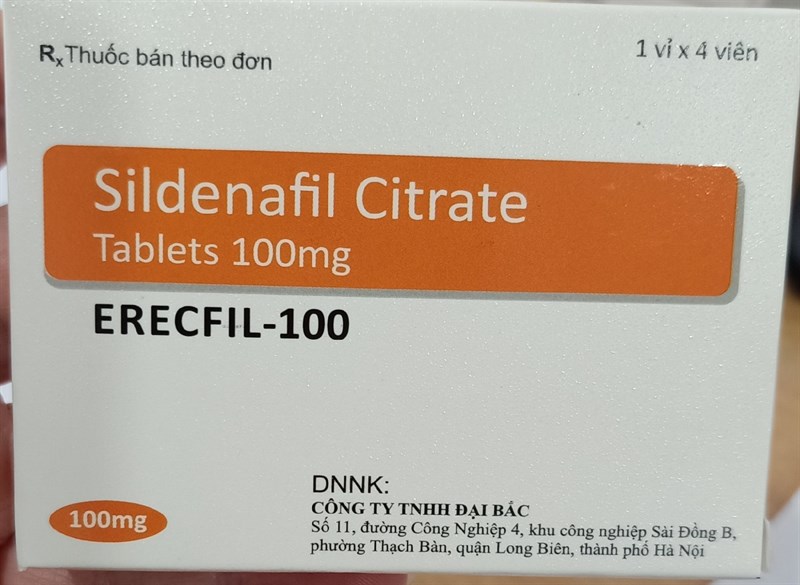 Thuốc Erecfil Điều trị rối loạn cương dương (Sildenafil 100mg) (H*1vỉ*4viên) - Đại Bắc