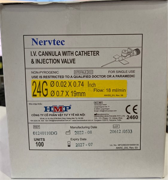 Kim luồn tĩnh mạch Nervtec 24G (Hộp 100 cái) - India (VTYT Hà Nội) 2