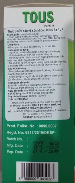 Siro TOUS 120ml (Hỗ trợ giảm ho, giảm đau rát họng) - Pakistan 2