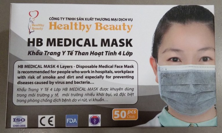 Khẩu trang 4 lớp - HB Medical Mask than hoạt tính (H*50cái) - Healthy Beauty 2
