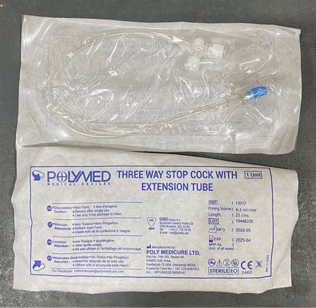 Polyway with Extension Tube - Khóa 3 ngã có dây nối 25cm - Poly Medicure Limited/ Ấn Độ