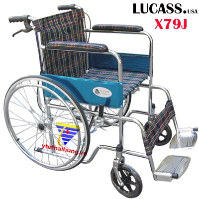 Xe lăn vải kẻ, mạ crom có phanh X79J - China