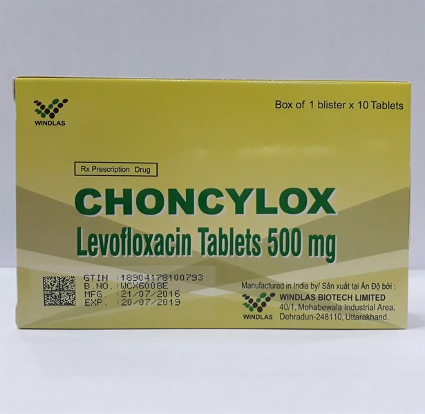 Choncylox (Levofloxacin 500mg) (K*270H*1vỉ*10viên) - India