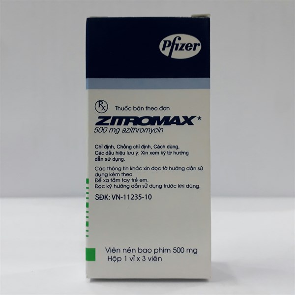 Zitromax 500mg (Hộp 1 vỉ x 3 viên) Pfizer/Italy