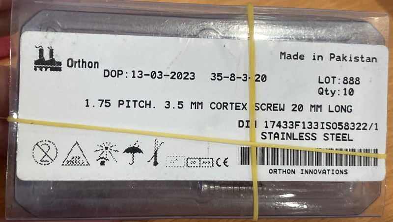 Vít xương cứng 3,5mm dài 20mm - Pakistan