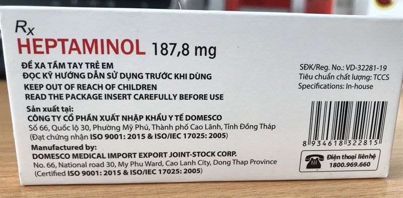 Heptaminol 187,8 mg (Hộp 2vỉ x 10viên) - CTCPXNKYT Domesco 2