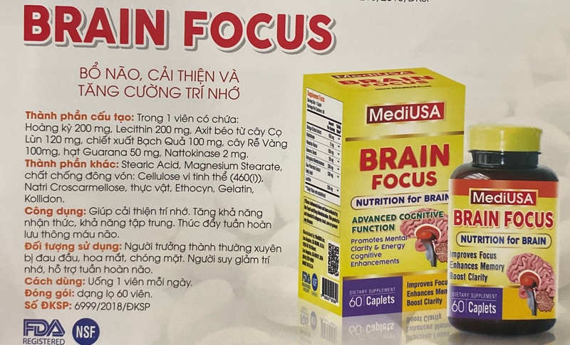 Brain focus (Giúp cải thiện trí nhớ) (Lọ 60 viên) - MediUSA