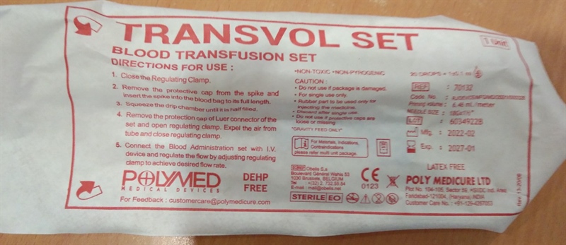 Bộ dây truyền máu Transvol Set - Luer slip - Poly Medicure LTD / India
