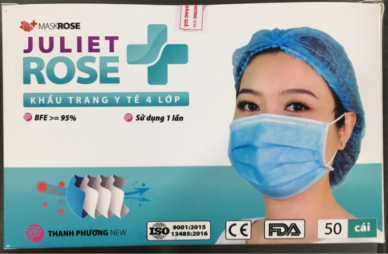 Khẩu trang y tế 4 lớp Juliet Rose (3 lớp vải không dệt, 1 lớp giấy vi lọc kháng khuẩn) (H*50cái) - Thanh Phương New