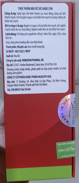 ZYM (Khỏe mạch máu, ngừa đột quỵ) (Lọ*30viên) - Healthy USA 2