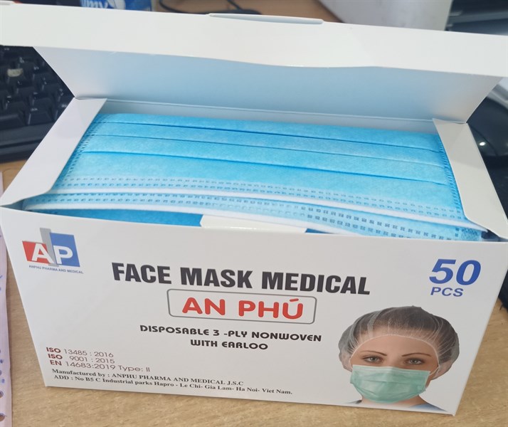 Khẩu trang y tế 3 lớp màu xanh (H*50cái) - TBYT An Phú