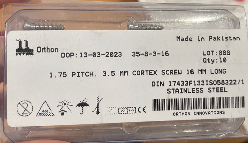 Vít xương cứng 3,5mm dài 16mm - Pakistan