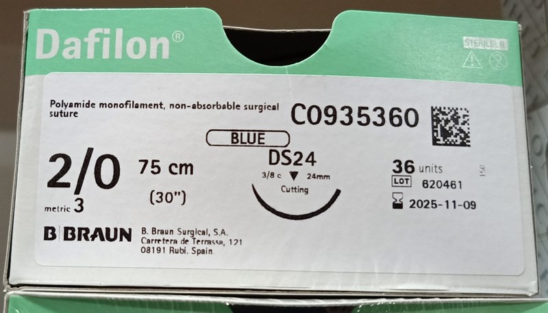 Chỉ Dafilon Blue số 2/0 75cm (H*36 sợi) - B.Braun