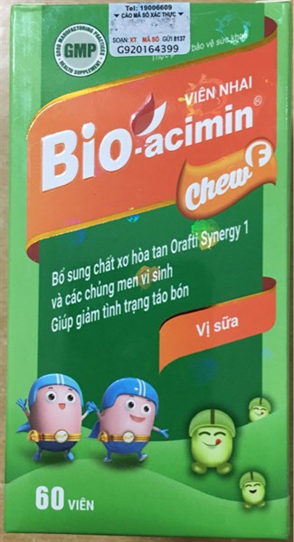 Viên nhai Bio acimin Chew F (chất xơ) - vị sữa (H*1lọ*60viên) - PP Việt Đức