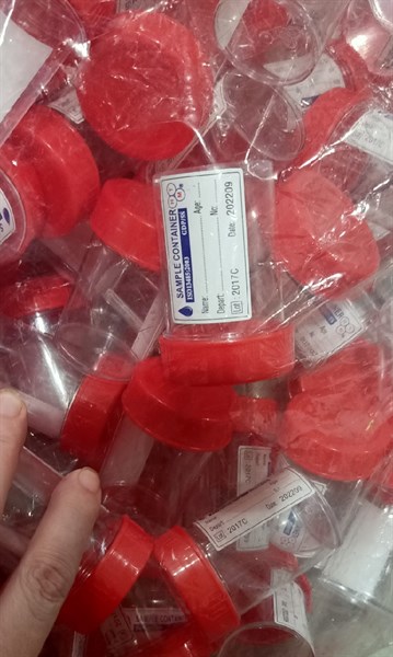 Lọ nhựa đựng mẫu PP 50ml, có nhãn - HTM/VN