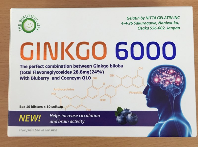 Ginkgo 6000 (H*10vỉ*10viên) - Giúp cải thiện đau đầu, đau nửa đầu, hoa mắt, chóng mặt... - Nobiphar