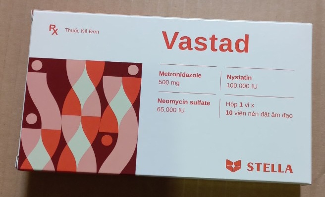 Vastad (Metronidazole + Nystatin + Neomycin) (Hộp 1 vỉ x 10 viên) - Stella/VN