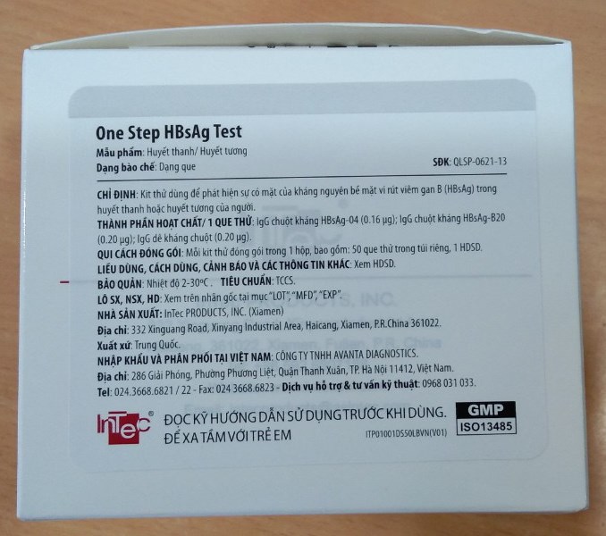 One Step HbsAg Test (Định tính phát hiện kháng nguyên bề mặt siêu vi B (HBsAg) (Hộp 50 test) - Intec/TQ