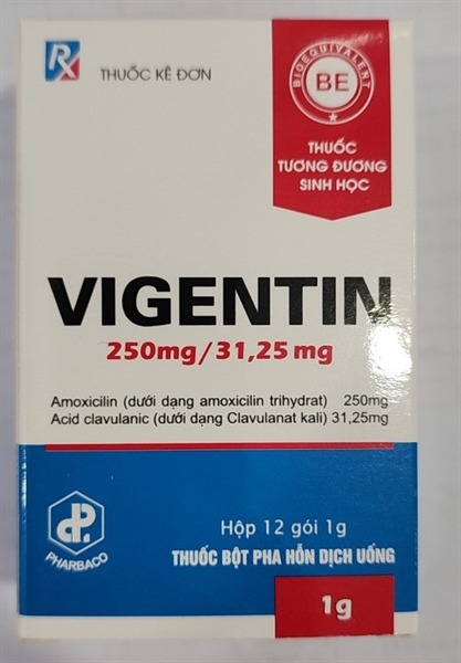 Vigentin 250mg/31.25mg (Amoxicilin/acid clavulanic) (Hộp*12 gói) - TW1