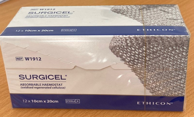 Vật liệu cầm máu tự tiêu Surgicel 12 x 10cm x 20cm (Hộp 12 miếng) - Thụy Sỹ