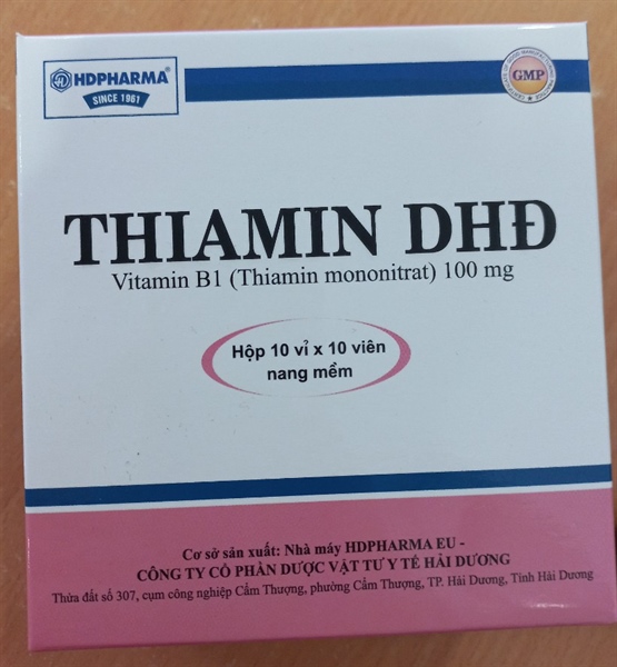 Thiamin DHĐ (Thiamin mononitrat (vitamin B1 - 100 mg) (Hộp 10 vỉ x 10 viên) - Hải Dương