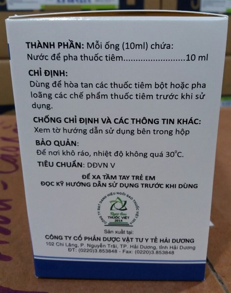 Nước cất tiêm 10ml (Kiện 16 Hộp 50 ống x 10ml) - CTCPDVTYT Hải Dương 2