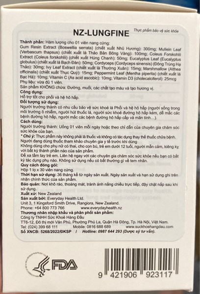 NZ - Lungfine (Hỗ trợ tốt cho phổi và hệ hô hấp) (Lọ*30viên) - New Zealand 2