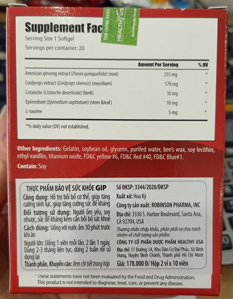 GIP (Bồi bổ sinh lực) (H*2vỉ*10viên) - Healthy USA 2