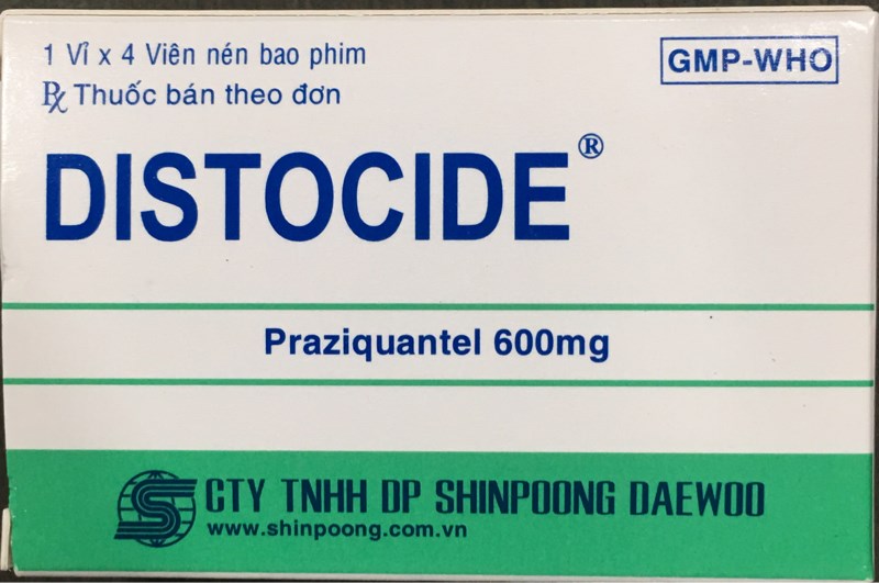 Distocide - Praziquantel 600mg (Thuốc trị giun sán)(H*1vỉ*4viên) - Sinpoong Daewoo
