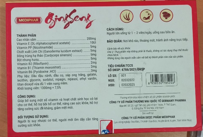 Gingseng (Bổ sung VTM và hoạt chất sinh học) (Hộp 12 vỉ x 5 viên) - Mediphar 2