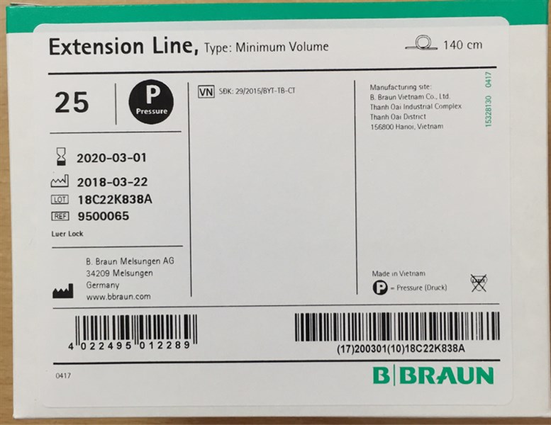 Dây nối bơm tiêm điện tự động Minimum volume 140cm - B.Braun (Mã 9500065)