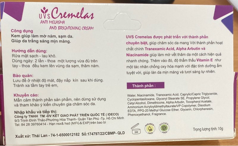 Cremelas 10g (Kem làm mờ nám, sạm da) - Thái Lan (PT Quốc Tế) 2