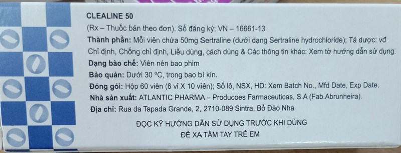Clealine 50mg (Điều trị các rối loạn trầm cảm, cưỡng bức, ám ảnh..) (H*6vỉ*10viên) - Atlantic 2