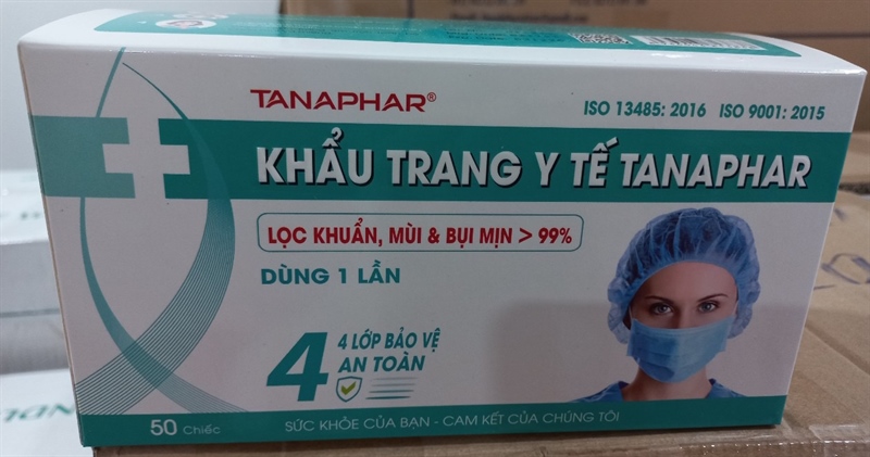 Khẩu trang y tế Tanaphar 4 lớp màu xanh (Hộp 50 cái)