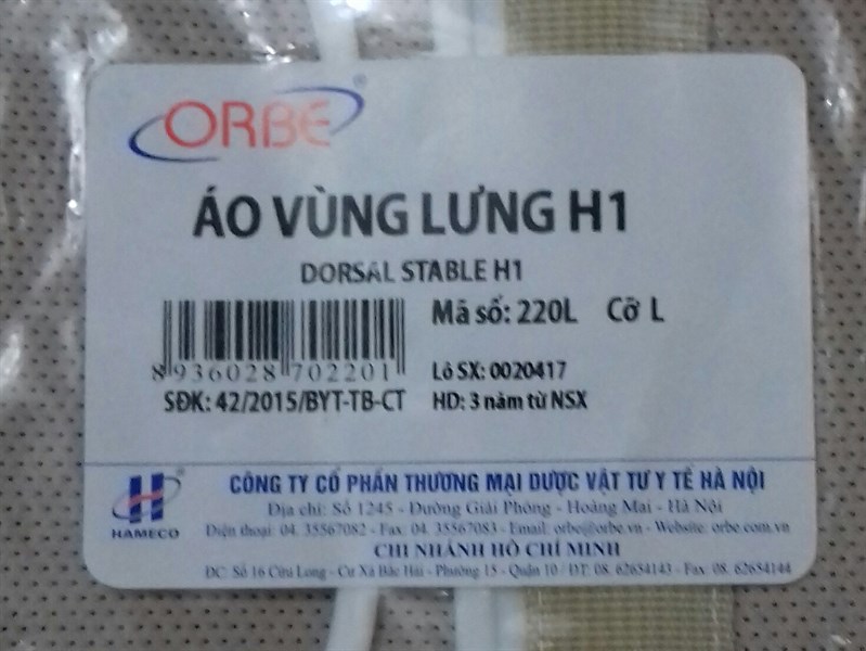 áo vùng lưng H1 cỡ L - VTYT Hà Nội