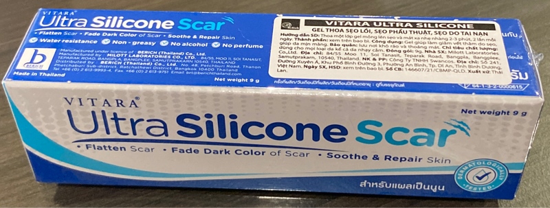 Gel thoa sẹo lồi, sẹo phẫu thuật, sẹo do tai nạn Vitara Ultra Silicone 9g - Thái Lan