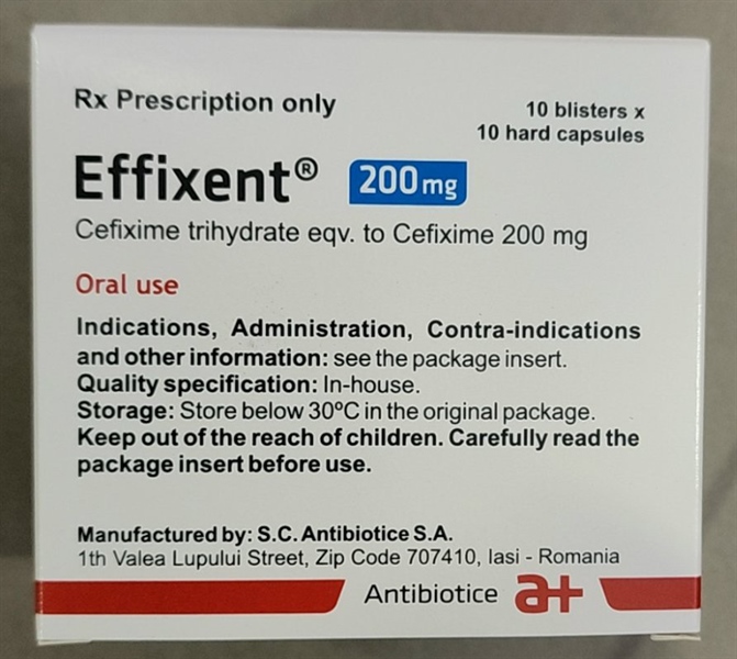 Effixent (Cefixime 200mg) (Hộp * 10 Vỉ x 10 viên) - S.C. Antibiotice S.A/Romania