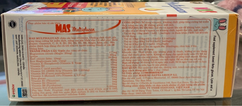 Multiglucan tăng sức đề kháng 150ml - Tây Ban Nha / EU VISION 3