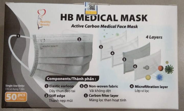 Khẩu trang 4 lớp - HB Medical Mask than hoạt tính (H*50cái) - Healthy Beauty