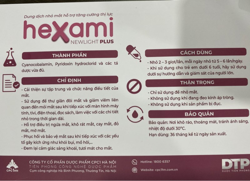 Dung dịch nhỏ mắt Hexami Newlight plus (H*20tép*1ml) - CPC1 Hà Nội 2