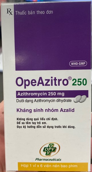 Opeazitro 250 (Azithromycin 250mg) (Hộp 1 vỉ x 6 viên) - OPV