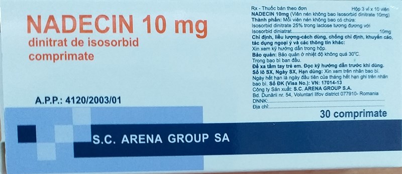 Nadecin 10mg (phòng và điều trị cơn đau thắt ngực) (H*3vỉ*10viên) - S.C. Arena/Rumani