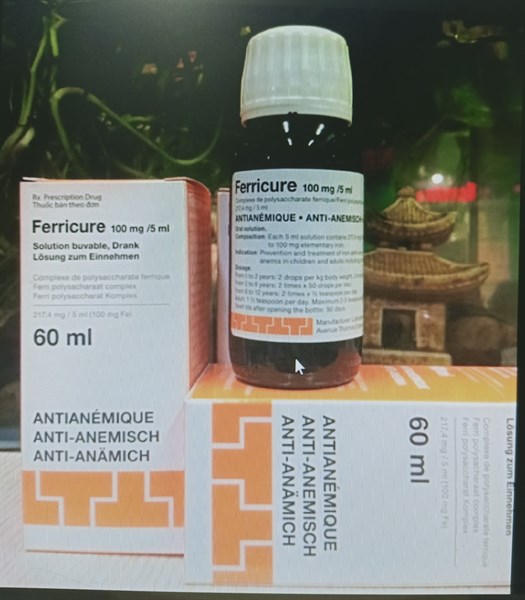 Ferricure 100mg/5ml (Thiếu máu, thiếu sắt) (Lọ*60ml) - Bỉ