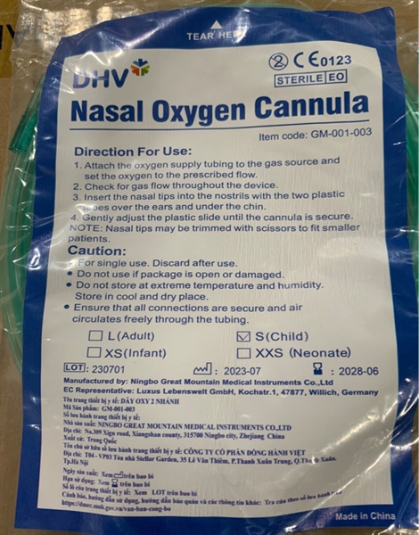Dây thở oxy 2 nhánh trẻ em - Greatmoutain/Trung Quốc (Mới)